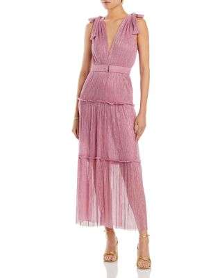 Sabina Musayev Helena Pleated Metallic Prairie Midi Dress In Antique Rose |  ModeSens