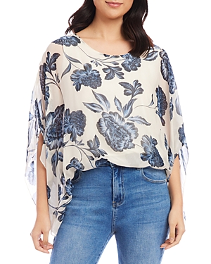 Karen Kane Floral Blouson Scarf Top In Print