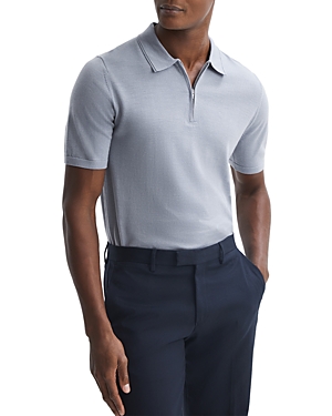 Reiss Maxwell Slim Fit Quarter Zip Polo Shirt In Porcelain Blue