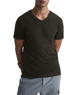 Reiss Dayton V-neck Cotton-jersey T-shirt In Oxidised Green