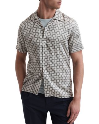 REISS - Pedro Short Sleeved Medallion Print Cuban Shirt
