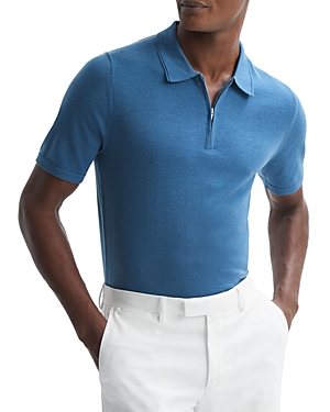 Reiss Mens Maxwell Zipped Merino-wool Polo Shirt In Marine Blue