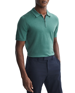 Reiss Maxwell Slim Fit Quarter Zip Polo Shirt In Pine Green