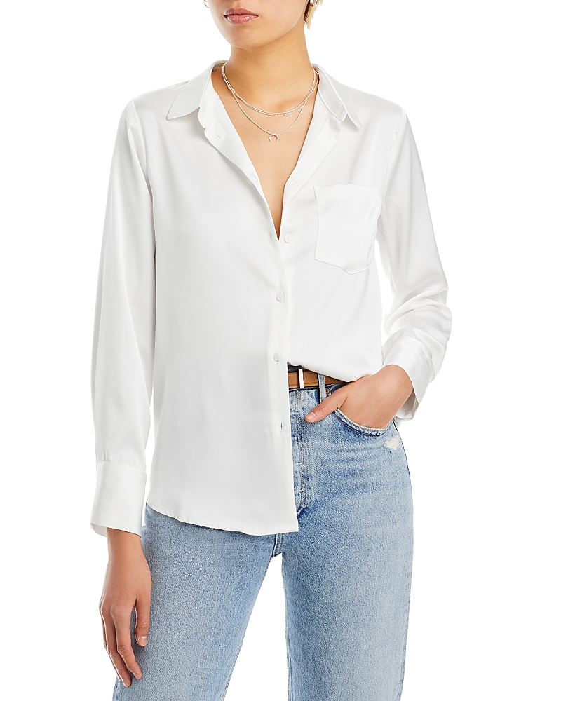 AQUA SATIN BUTTON FRONT BLOUSE - EXCLUSIVE