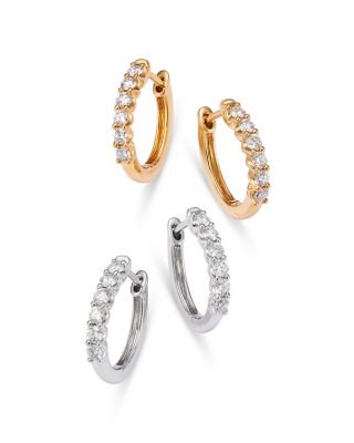 Diamond Small Hoop Earrings in 14K White Gold, 0.34 tcw