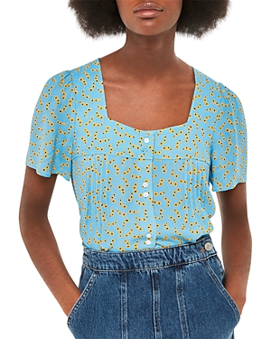 Shop Whistles Floral Crecent Square Neck Top In Blue/multi