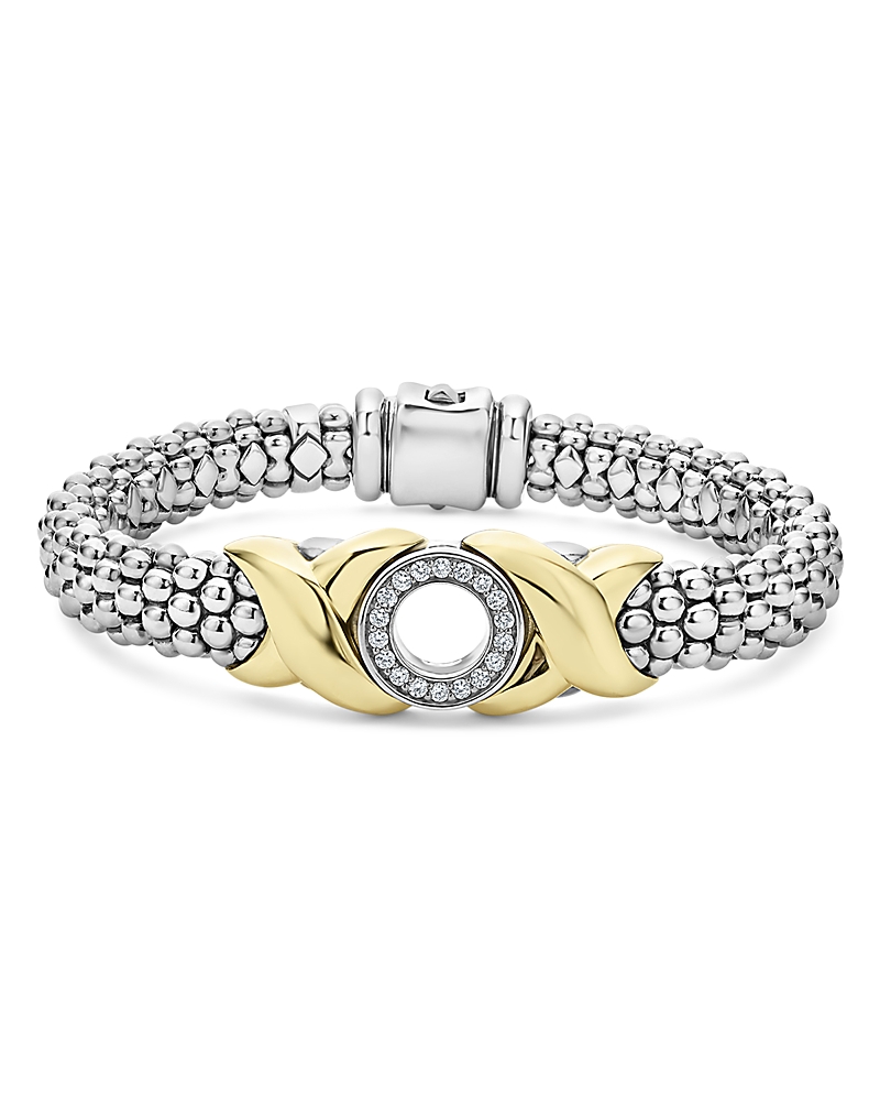Lagos 18K Yellow Gold & Sterling Silver Embrace Diamond Xo Caviar Bead Link Bracelet
