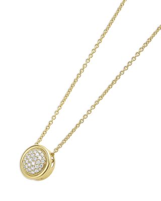 18K Yellow Gold Meridian Diamond Pav&eacute; Circle Pendant Necklace, 16-18"