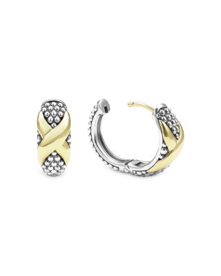 18K Yellow Gold & Sterling Silver Embrace X Caviar Bead Small Hoop Earrings