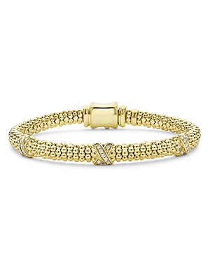 Shop Lagos 18k Yellow Gold Embrace Diamond Triple X Caviar Bead Bracelet