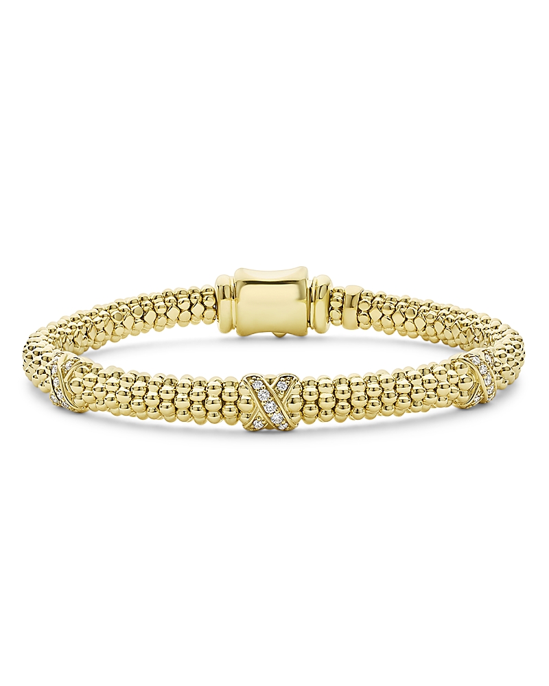 Lagos 18k Yellow Gold Embrace Diamond Triple X Caviar Bead Bracelet In Gold