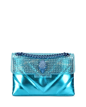 Kurt Geiger Mini Metallic Leather Kensington Crossbody In Medium Blue