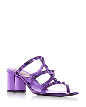 Shop Valentino Women's Rockstud Block Heel Slide Sandals In Violet Mirror