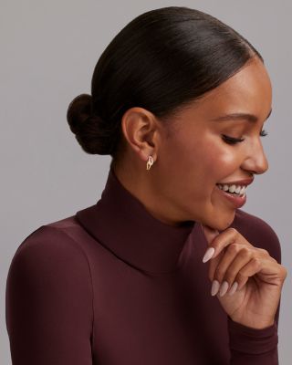 18K Yellow Gold & Sterling Silver Caviar Lux-Clip Diamond Loop Huggie Hoop Earrings - Exclusive