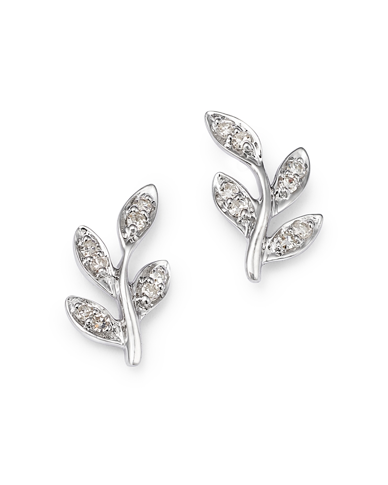 Bloomingdale's Fine Collection Diamond Leaf Stud Earrings in 14K White Gold, 0.10 tcw