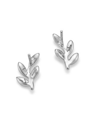 Diamond Leaf Stud Earrings in 14K White Gold, 0.10 tcw