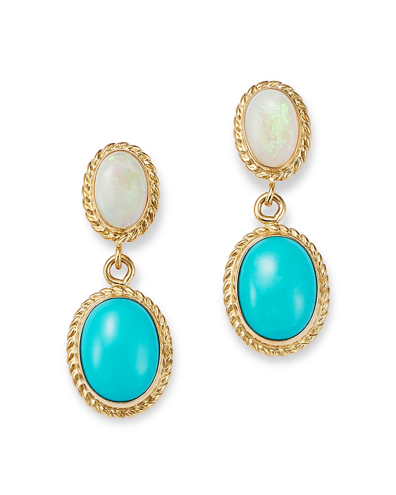 Bloomingdale's Fine Collection Opal & Turquoise Double Drop Earrings in 14K Yellow Gold
