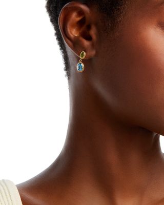 Peridot & Blue Topaz Double Drop Earrings in 14K Yellow Gold