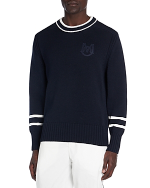 Shop Moncler Striped Trim Crewneck Sweater In Navy