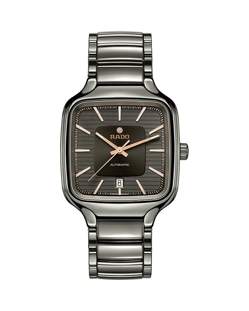 Rado Unisex Swiss Automatic True Square Gray High-tech Ceramic Bracelet Watch 38mm In Gray