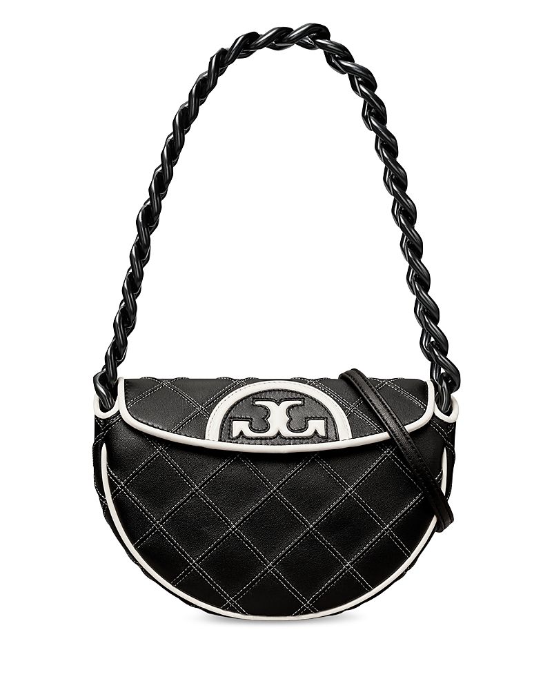 Shop Tory Burch Mini Fleming Crescent Bag In Black