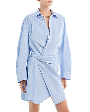 Shop A.l.c Madison Dress Shirt Style Faux Wrap Dress In Chelsea Blue/white
