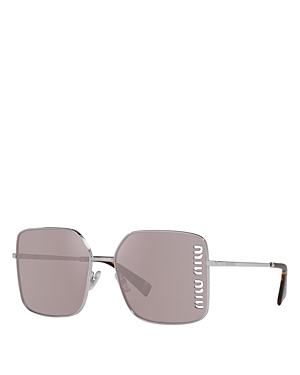 Shop Miu Miu Square Sunglasses, 60mm In Silver/pink Mirrored Solid