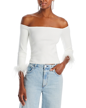 lucy paris joyce off-the-shoulder feather cuff top