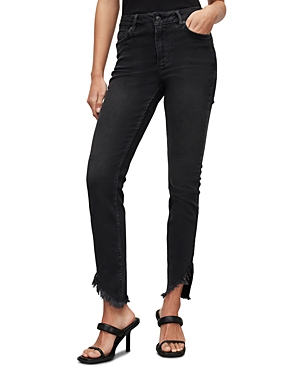 Allsaints Dax Frayed Asymmetric Hem Skinny Jeans In Washed Black