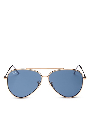 Ray Ban Men's Aviator Reverse Metal Aviator Sunglasses, 62mm In Rose Gold/blue Solid