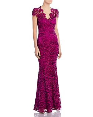 Eliza J Scalloped-edge Lace Gown In Magenta