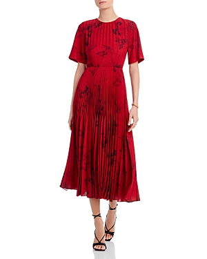 Jason Wu Collection Short Sleeved Printed Pleated Midi Dress In Red/black
