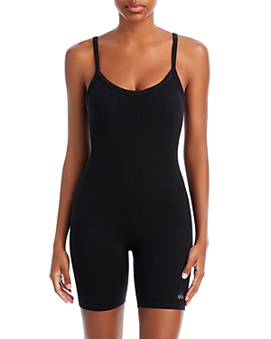 Shop Alo Yoga Seamless Ribbed Mellow Romper In Black