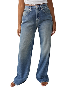 FREE PEOPLE TINSLEY BAGGY HIGH RISE JEANS IN HAZEY BLUE