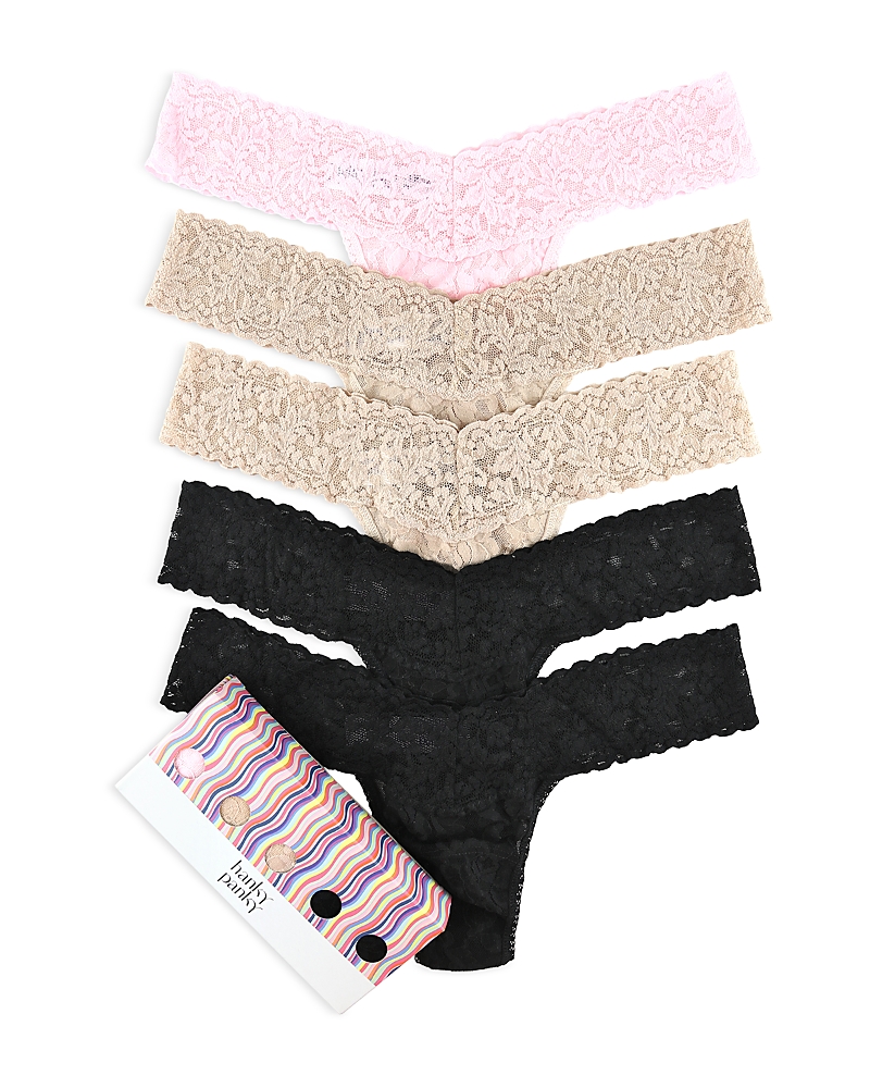 Hanky Panky 5-pack Low Rise Thong In Black/bliss Pink/chai