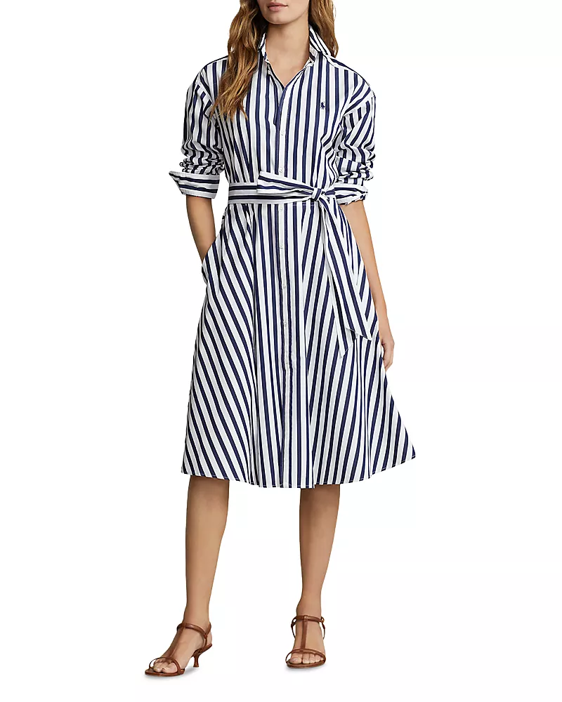 Polo Ralph Lauren Belted Striped Cotton Shirt Dress