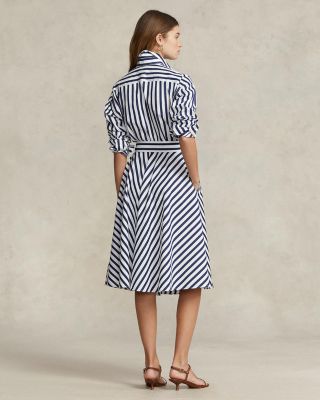Belted Striped Cotton Shirt Dress