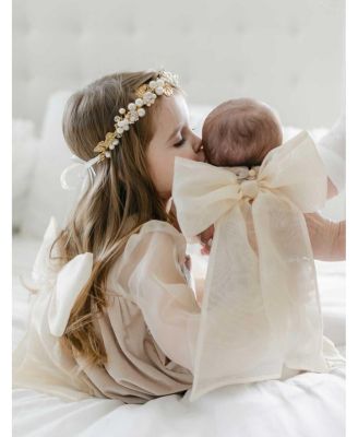  Unisex Petite Maison Helena Velour Romper with Organza Puff Sleeves