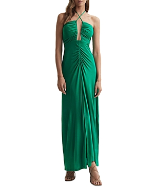 Reiss Lana Plunge Halter Maxi Dress In Green