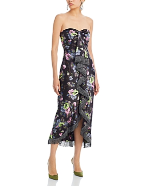 CINQ À SEPT CINQ A SEPT ELISE MIDNIGHT BLOOM STRAPLESS DRESS