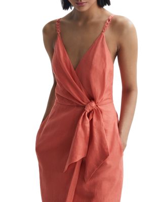 REISS REISS Esme Linen Side Tie Midi Dress | Bloomingdale's Women