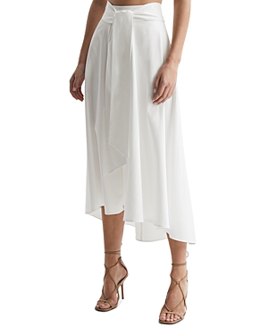 Reiss Womens White Rebecca Asymmetric-hem Stretch-cotton Midi Skirt In White
