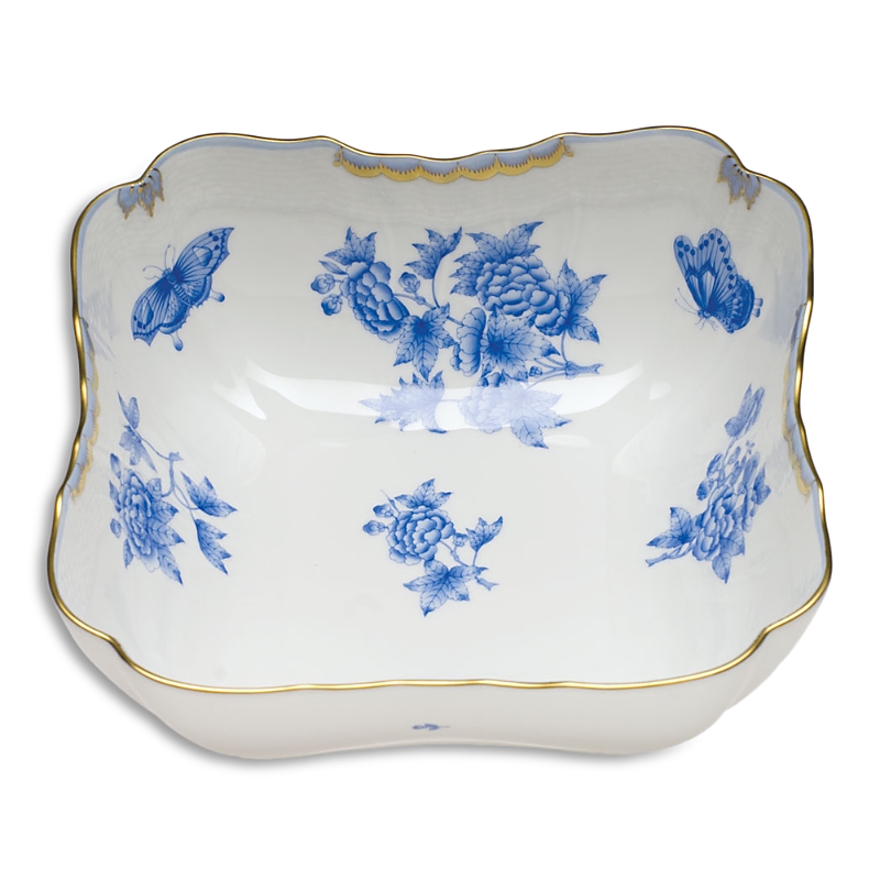 Herend Queen Victoria Green Square Fruit Dish In Multi