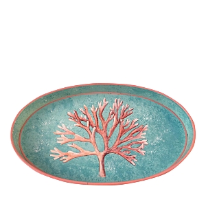 Les Ottomans Hand Painted Iron Tray, 13 In Aqua/pink