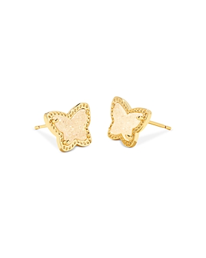 Shop Kendra Scott Lillia Butterfly Stud Earrings In 14k Gold Plated In Gold Iridscent Drusy