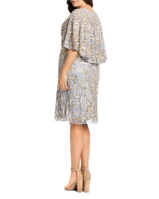 Plus Embellished Cape Sleeve Cocktail Gown