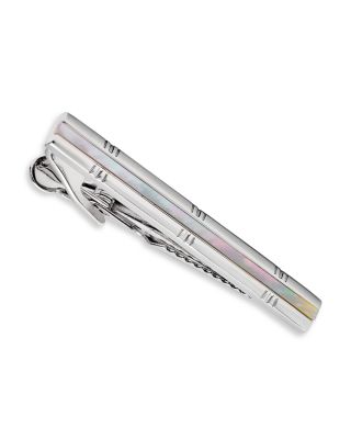 Rhodium Plated Mother Of Pearl Short Tie Clip