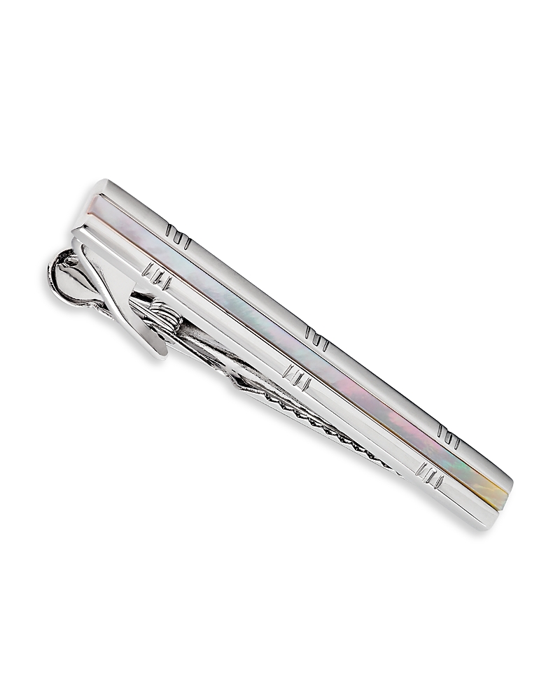 Link Up Rhodium Plated Mother Of Pearl Short Tie Clip