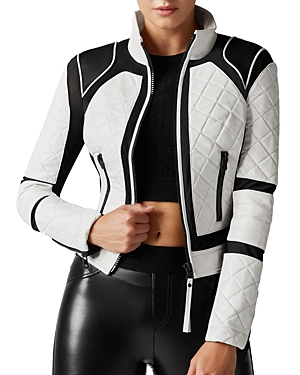 Blanc Noir Leather & Mesh Moto Jacket In White/black