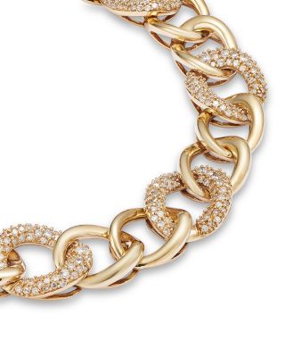Diamond Pav&eacute; Link Chain Bracelet in 14K Yellow Gold, 2.0 tcw